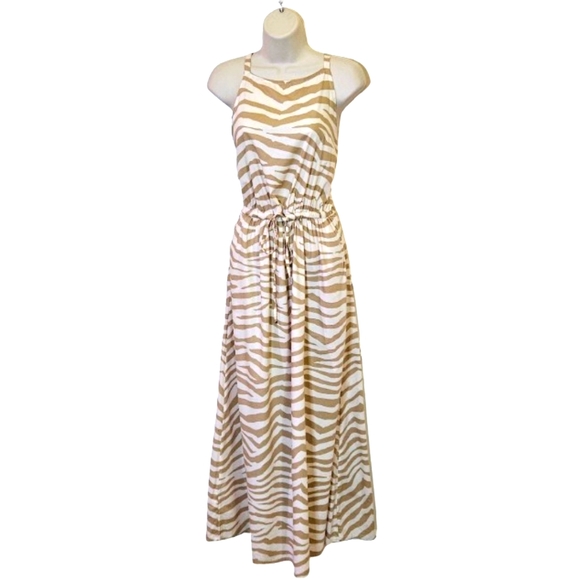 LOFT Tan & Cream Tiger Stripe Sleeveless Midi/Maxi Dress, Medium - Picture 2 of 16
